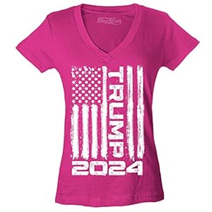 shop4ever Trump Flag 2024 Women’s V-Neck T-Shirt Slim Fit