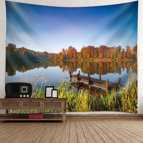 Tenture murale automne paysage lac et arbres en impression haute définition