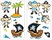 Samunshi® Lot de 13 Stickers muraux pour Chambre d'enfant Motif Pirates et Singe Bleu, Multicolore, 2X 16x26cm