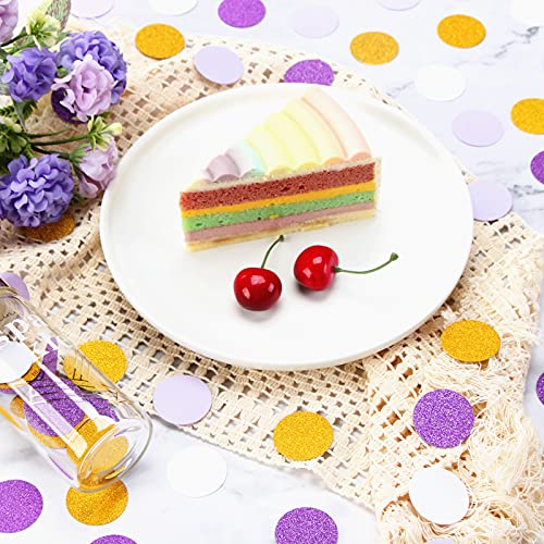 Image of White Purple-Gold Party Decorations Confetti - 300pcs Glitter Graduation Mothers Day Table Confetti Woman Girl Birthday Party Decoration Bridal Baby Shower Wedding Paper Dot Lasting Surprise