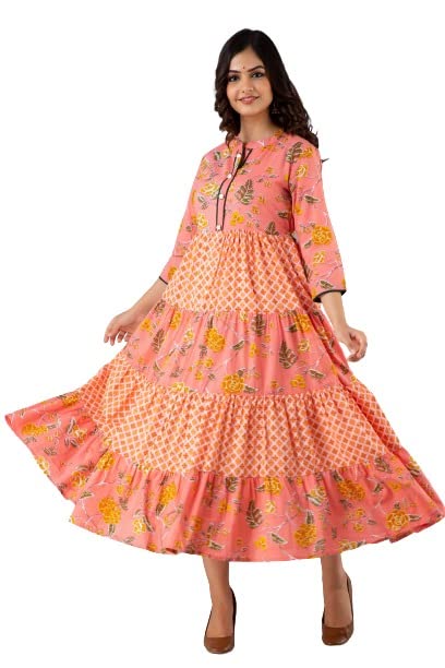 PRISTINO Women's Rayon Printed Western Dress for Women