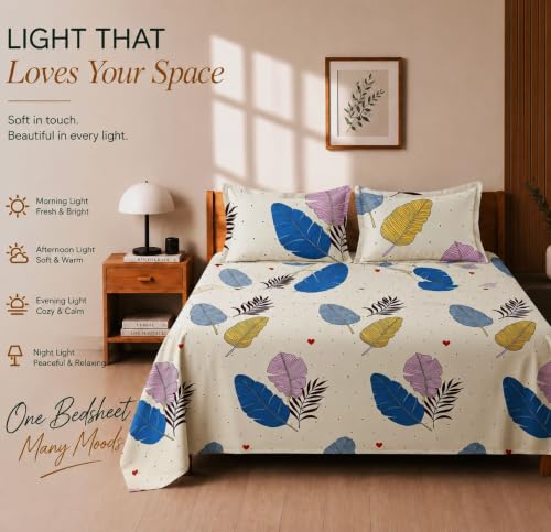 Image of BSB HOME 210 TC Cotton Feel Double Bedsheet with 2 Pillow Covers, Soft & Breathable Floral Printed Bed Sheet, Easy Care Bedding for Bedroom - 86 x 88 Inches (218 x 224 cm) (Vanilla Cream)