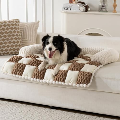 Npetrsnug Dog Couch Bed, Thick Flannel Dog Couch Cover Protector, Washable Pet Couch Covers for Sofa, Non-Slip Couch Covers for Dogs, Pet Bed Mat for Couch (Brown, L-39.37 x 33.45 inch)