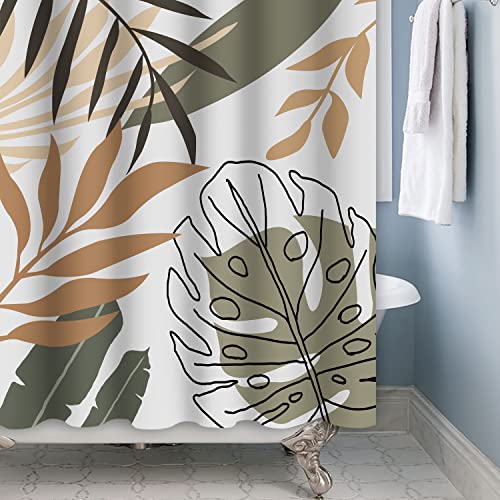 Bovlleetd 71x71inch Abstract Plant Shower Curtain Washable Bohemian Bath Curtain Tropical Botanical Bathroom Curtain Mid-Century Art Shower Curtain Waterproof Bath Curtain with Hooks - Image 3