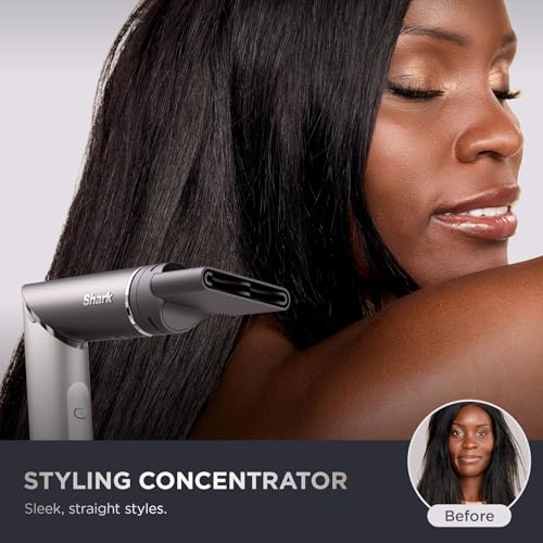 Shark FlexFusion Hair Straightener & Powerful Hair Dryer with Fusion Hair Brush, Ceramic Air Styler with Auto-Wrap Hair Curlers, Concentrator, & FrizzFighter, Ceramic Plates, Metallic Mist, HD651S image 6