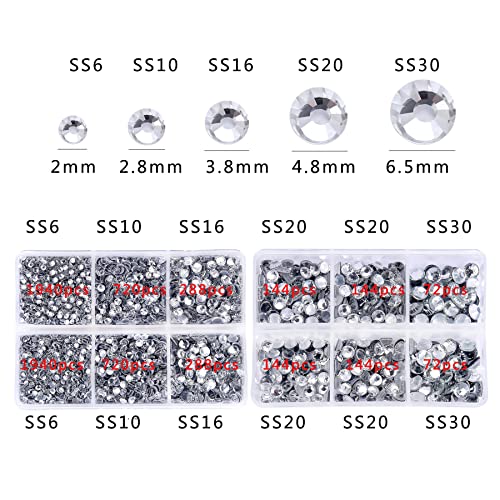 Nibiru 6616Pcs Hotfix Rhinestones 5 Mixed Sizes Flatback Crystal Rhinestones For Crafts Round Glass Gems With Tweezers And Picking Rhinestones Pen(Clear) #TOP1