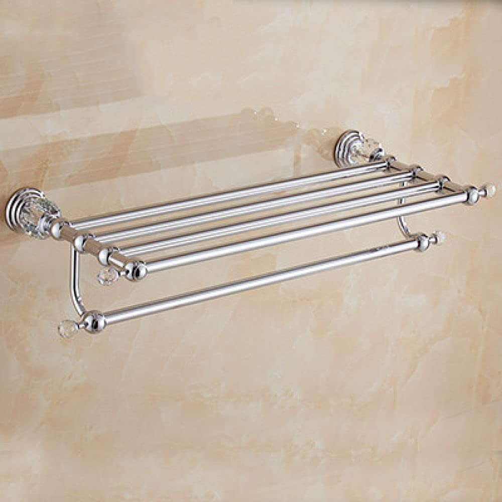 Moderno Juego de baño con repisa de Ducha de latón, Barra de Toalla de Cristal, portarrollos de Papel higiénico y escobilla, Elegante y Lujoso, con Acabado Plateado.