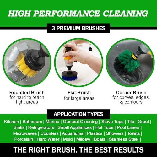 Image of Drillbrush Medium Drill Brush Attachments for Cleaning Tile, Grout, Dishes, Pots, Pans, Air Fryers, and Boat Hulls - Cordless Power Spin Scrubber Drill Attachment - Electric Dish Scrubber Spin Brushes