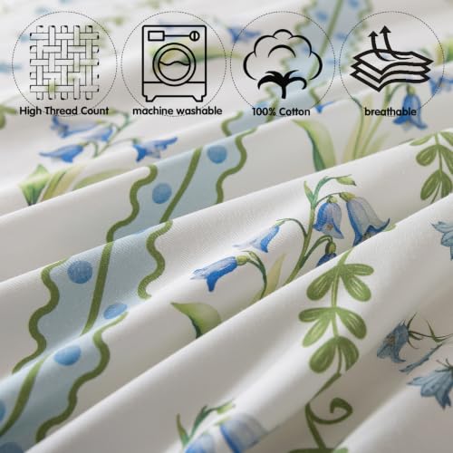 Image of Brandream Organic Crib Sheets for Girls Boys Fitted Crib Mattress Sheet Neutral, Soft Breathable Cotton Cover for Baby Bed Toddler Mattress, Blue Grandmillennial Botanical Floral Stripes and Vines