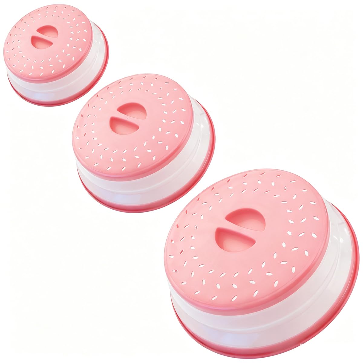 Collapsible Microwave Splatter Cover,Dishwasher-safe, Microwave Plate Cover With Steam Vent，BPA-Free Silicone & Plastic (Set of 3,Peach pink)