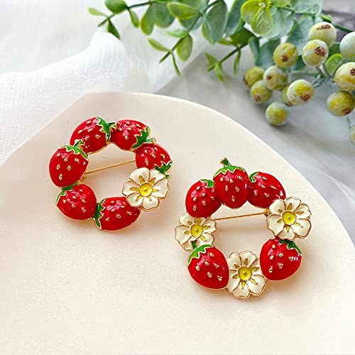 Image of Enamel Fruit Strawberry Brooch Pin,Cute Daisy Flower Lapel Pin Summer Strawberry Badge Brooch Suit Pin Shirt Studs Jewelry for Women Girls