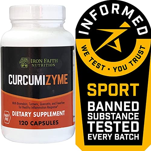 Iron Faith Nutrition Curcumizyme Joint Relief & Healthy Inflammation Support - Bromelain 500Mg /Turmeric 300 Mg/Quercetin/Feverfew/Dairy Free / 120 Capsule #TOP4