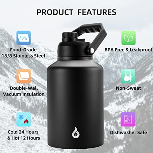Image of BJPKPK 128oz Insulated Water Bottle, 1 Gallon Water Jug, Stainless Steel