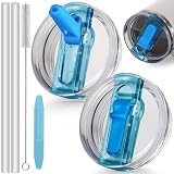 ANTAND 2 Pack Detachable Flip Straw Lid Replacement 40 oz for Stanley Quencher ProTour (Only) | Stanley Cup Accessories | Flip Top Cover | Leakproof | Deep Cleaning | BPA Free (Blue, Blue)