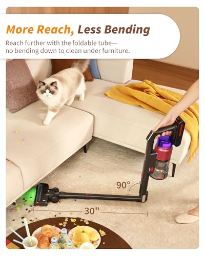Image of ElecKeys 650W Cordless Vacuum Cleaner for Home, Pet Hair & Hardwood Floors, 55KPa Lightweight Vacuum Cleaners with 65 Mins Runtime, Self-Standing, Foldable Tube, Charging Dock & Anti-Tangle Brush