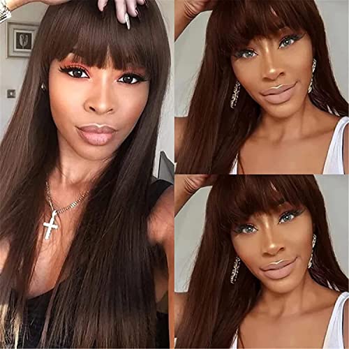 Image of Bangs Chocolate Brown Color HAIR WIG WITH BANGS FULL HEAD FOR DIFFERENT OCCASIONS