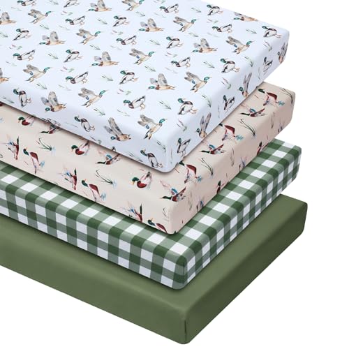 VitalCozy 4 Pcs Mallard Duck Crib Sheet Set Newborn Bedding Nursery Baby Sheets for Girl Boys Baby Gifts for Standard Crib and Toddler Mattresses, 52...