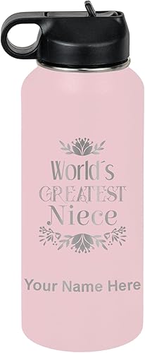 Miniatura 33 de LaserGram Personalized Water Bottle, World's Greatest Niece, Stainless Steel Double Wall Vacuum Insulated with Flip Top Straw, Custom Engraved Gift