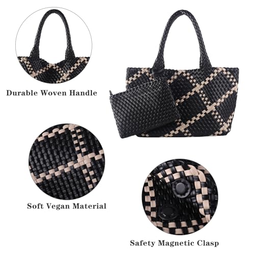 Image of SporGenius Woven Handbag Two Tone Tote Bag Vegan Leather Purse