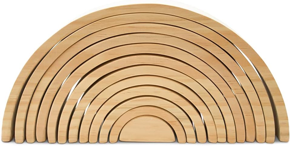 Large Wooden Rainbow Stacker Arches, Set of 12 pcs., Natural and Unfinished Stacking Rainbow, by Woodpeckers