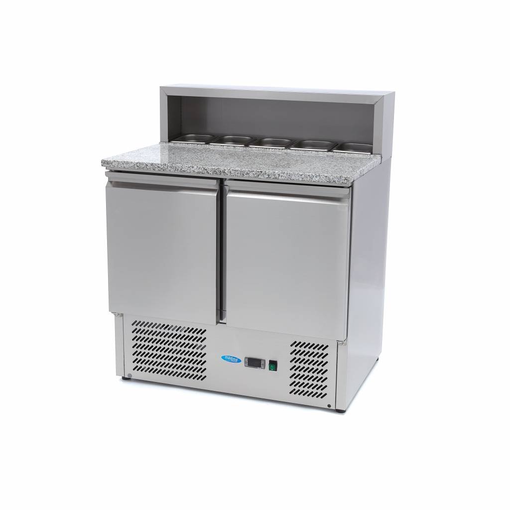 Maxima Réfrigérateur pour la préparation des pizzas - 90 cm - 2 portes - s'adapte à 5 x 1/6 GN - incl couvercle en acier inoxydable