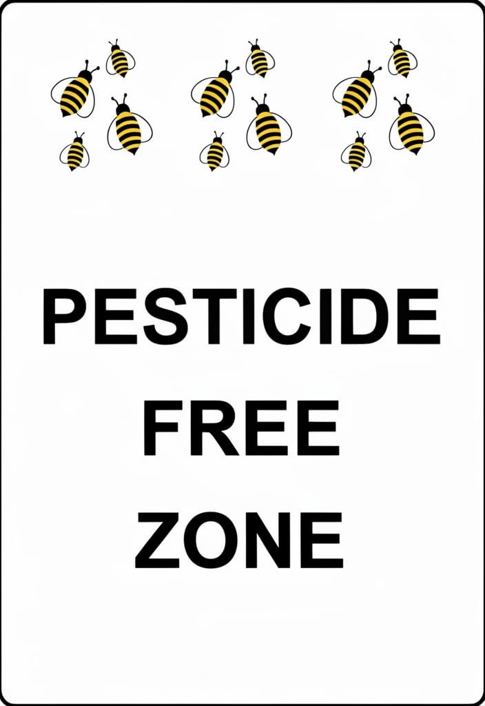 peiyeety Pesticide Free Zone Tin Sign 12x8 Inch, Bee Metal Wall Decor, Rustic Farmhouse Garden Sign for Home Decor, Kitchen, Farm, Apiary, Greenhouse, Gift Idea