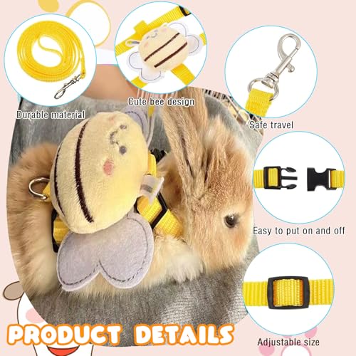 Image of 4 Sets Leash Set Small Pet Cute Vest Harness Leash and Adjustable Bunny Rabbit Harness with Decoration for Bunny Ferret Small Pets(Bees)