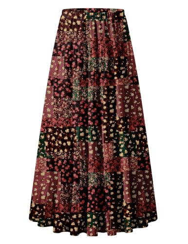 Zeagoo Skirts for Women Trendy Summer Flowy Maxi Skirt Spring Fall Casual High Waisted Tiered Layered Beach Skirt Plaid M