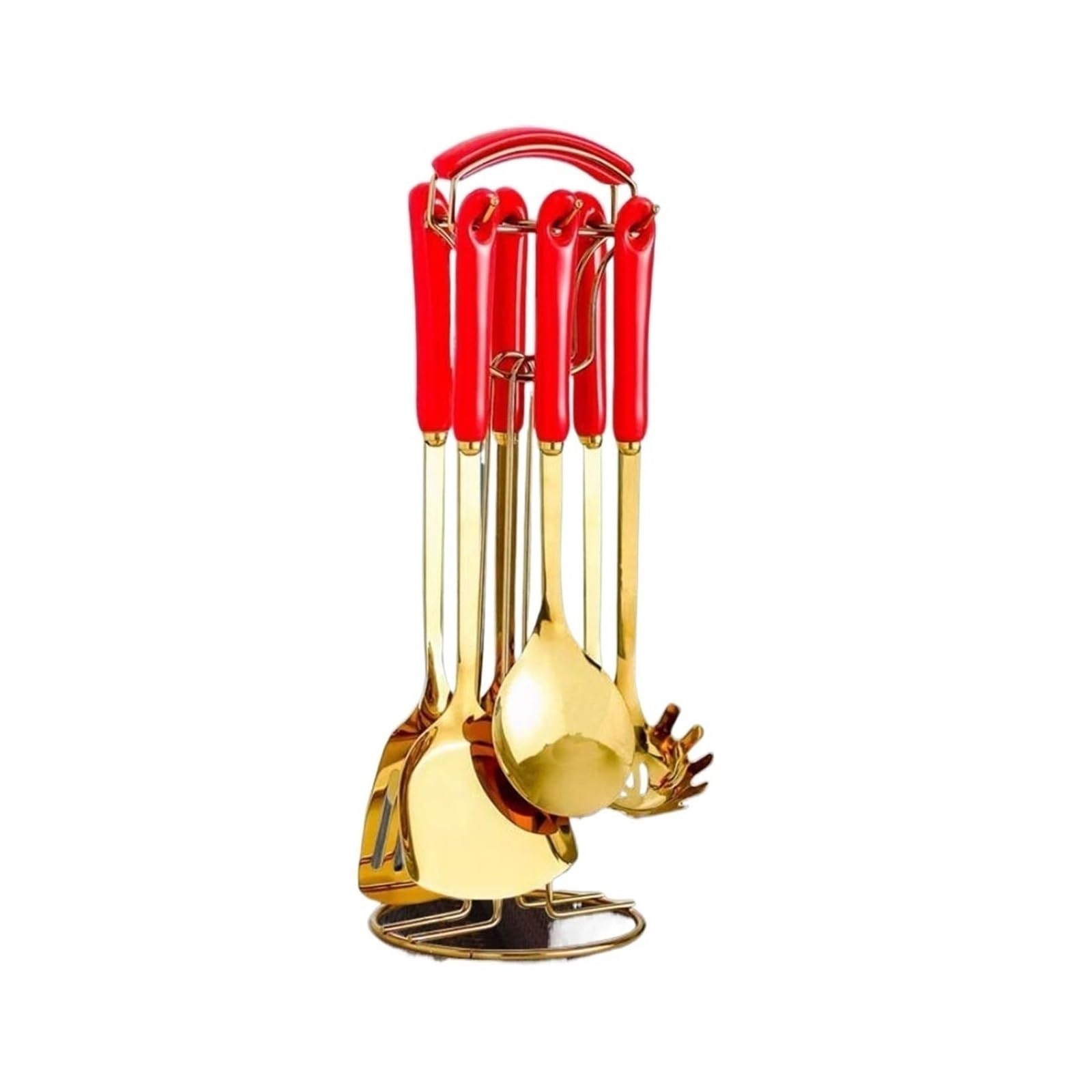 Kochutensilien aus Edelstahl, Kochlöffel, Spatel, Küchenkochgeschirr, Backgeschirr, Gadgets, Werkzeuge, 7-teiliges Set (Rosa, Einheitsgröße) (Rot, Einheitsgröße)