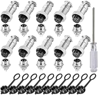 Aiqeer 10 Pcs GX12 Aviation Connector Set, 12 mm Thread Panel Metal Aviation Cable Connector, 5A Male Female Aviation Connector Plug Socket Kit, with Rubber Cap (3 Pin/4 Pin/5 Pin/6 Pin/7 Pin)