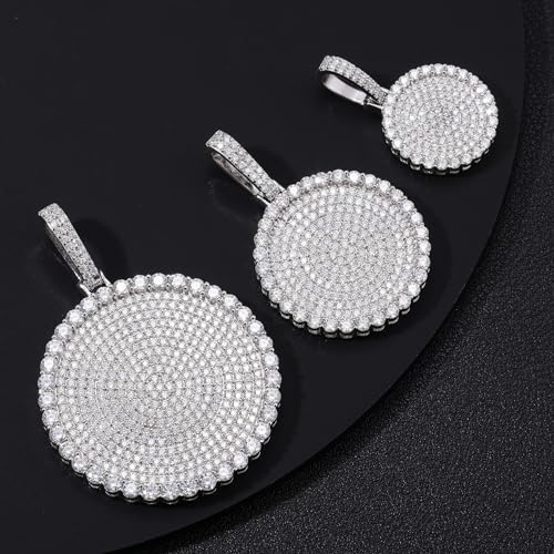 925 Sterling Silver Iced Out Moissanite Pendant For Men 18k Gold Plated Hip Hop Round Tag Pendant Necklace Bling Diamond Necklaces With 18/20/ 24/30 Inches Tennis Chain Birthday Gift4