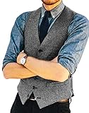 Ceehuteey Wedding Mens Vests Tweed Herringbone Slim Fit Fashion Custom Made Groom Waistcoat （M,Grey