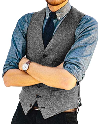 Ceehuteey Wedding Mens Vests Tweed Herringbone Slim Fit Fashion Custom Made Groom Waistcoat
