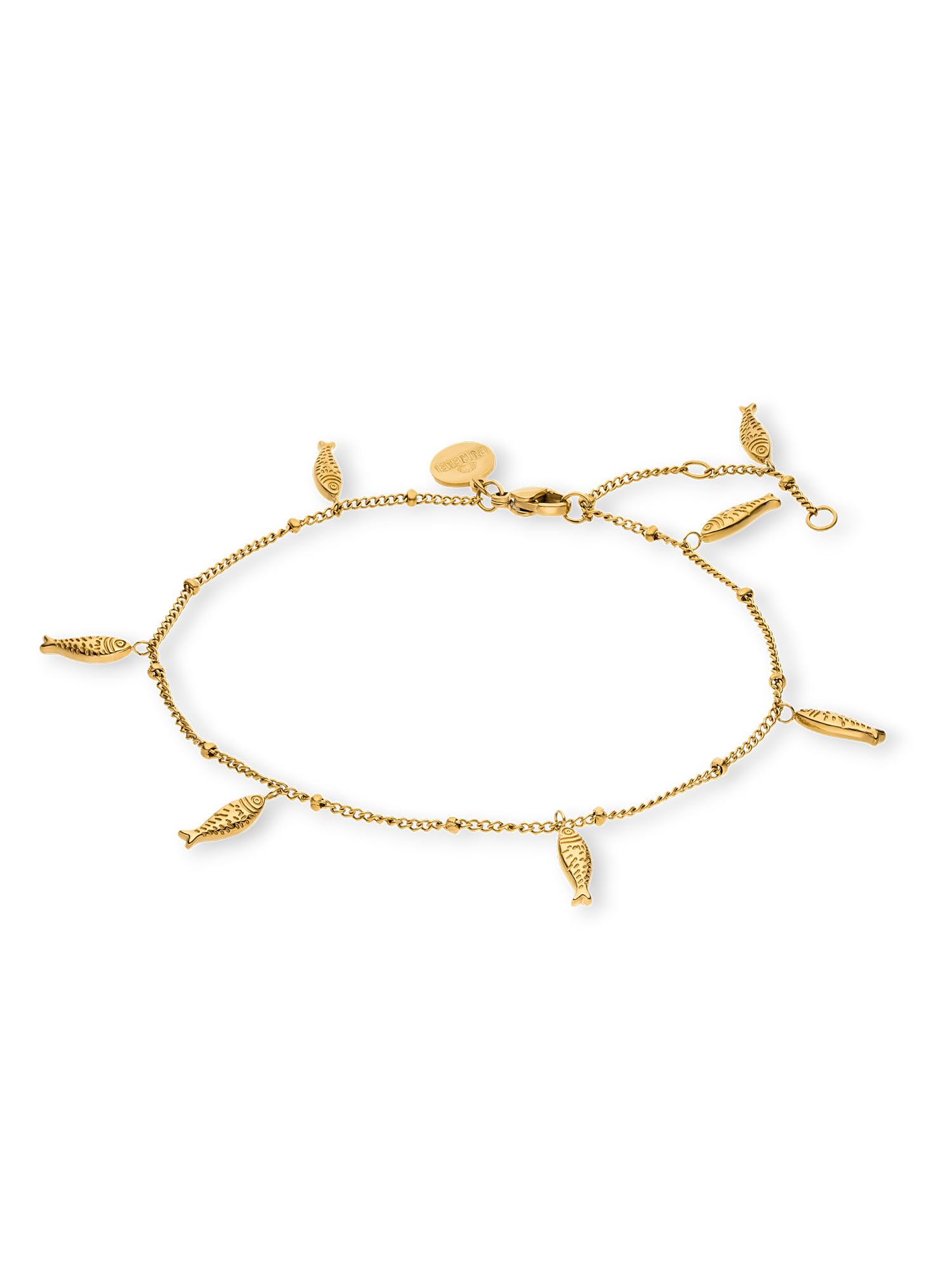 Purelei Cavigliera da donna Vitamina Sea Cavigliera regolabile in acciaio inox con piccoli ciondoli a forma di pesce, cavigliera estiva per spiaggia, vacanze e sandali, 21-25 cm, idea regalo