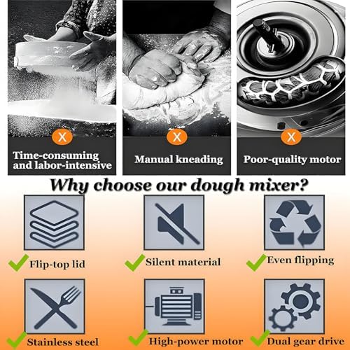 10KG Electric Stand Mixer, Commercial Dough Mixer for Bread & Pasta, Timed Kitchen Food Mixer, Heavy Duty Flour Kneading Machine, Perfect for Baking Enthusiasts