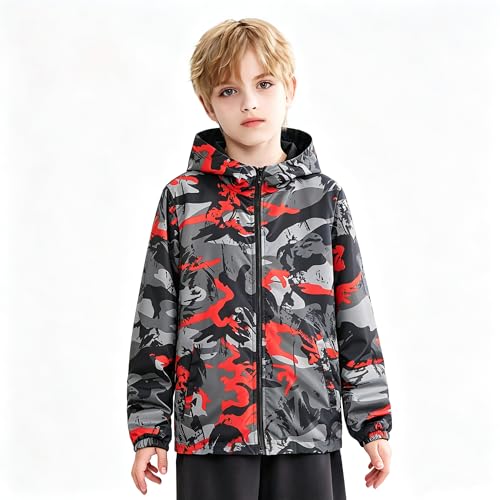 Image of Boys Girls Rain Jackets Waterproof Hooded Fleece Raincoats Lightweight Windbreakers for Kids