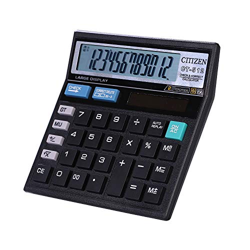 Solar Calculator, 12-Digit Dual Power Electronic Desktop Calculator with Large LCD Display and Big Sensitive Button for Business Office School Calculating (Black) 55r Solar Calculator, 12-Digit Dual Power Electronic Desktop Calculator with Large LCD Display and Big Sensitive Button for Business Office School Calculating (Black) 55r