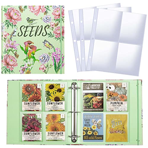 Seed Organizer Garden Seeds Storage Clear Sheet Protectors with 8.5x11 Binder, Seed Packet Organizer Kit