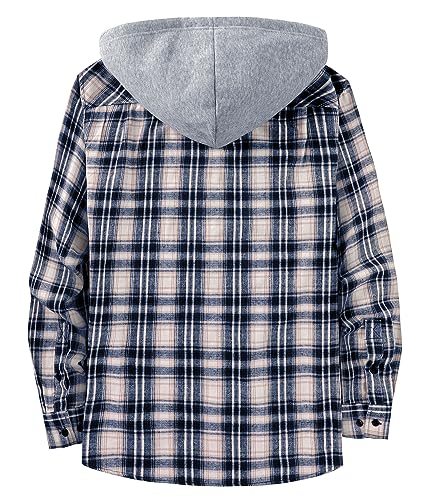 Image of Hooded Flannel Shirts for Men Plaid Long Sleeve Flannel Jacket Hoodies | Button-Down, Lightweight Coat, Classic Plaid Shirts with Hood, Flannel Hoodies with Pocket