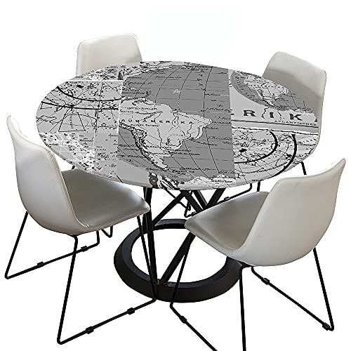 Fansu Impermeable Redondo Mantel con Borde Elástico, 3D Lámina Impresión Mantel de Mesa Elástica Ajustada Cubierta de Mesa para Picnic Comedor Cocina Restaurante Cena (Diámetro 100cm,Retro)