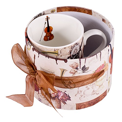 Musical Instrument Ceramic Stoneware Small 7 Ounce Mug In Gift Box With Ribbon Bow #TOP3