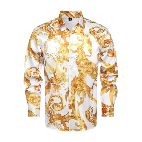 GSBOGOSSE Mens Luxury Print Dress Shirt Long Sleeve Button-Down Shirt