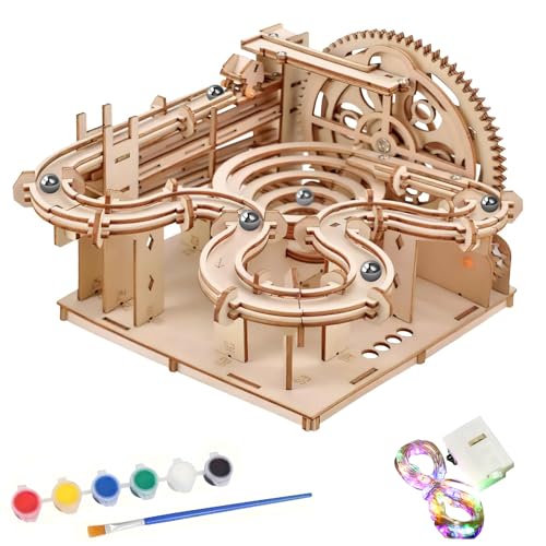 3D Wooden Puzzles for Adults - Hand Cranked Marble Run Woode