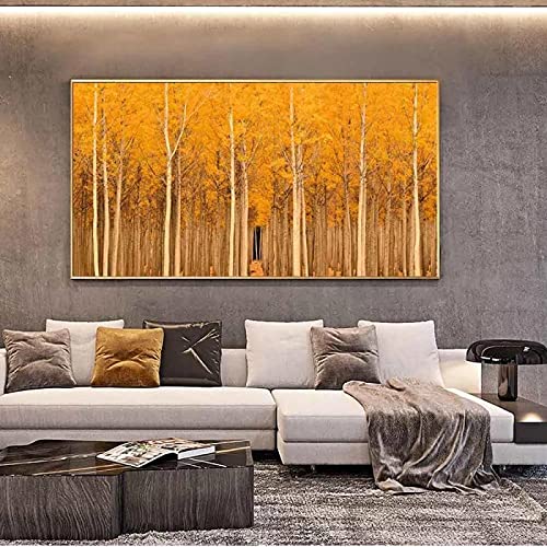 Peinture à l'huile paysage forêt cadre doré pour illuminer un salon ou couloir sombre