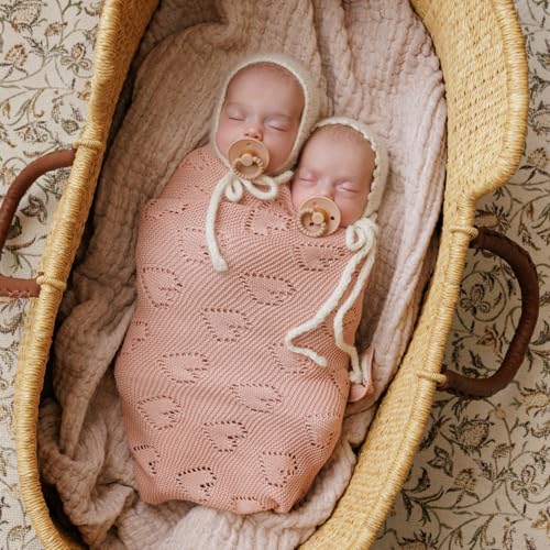 Image of Heirloom Knit Heart Swaddling Blanket for Girls - 100% Luxury Cotton Baby Blanket - Soft Warm Swaddle Receiving Crib Receiving Blanket for Newborns Infants & Toddlers (Pink)