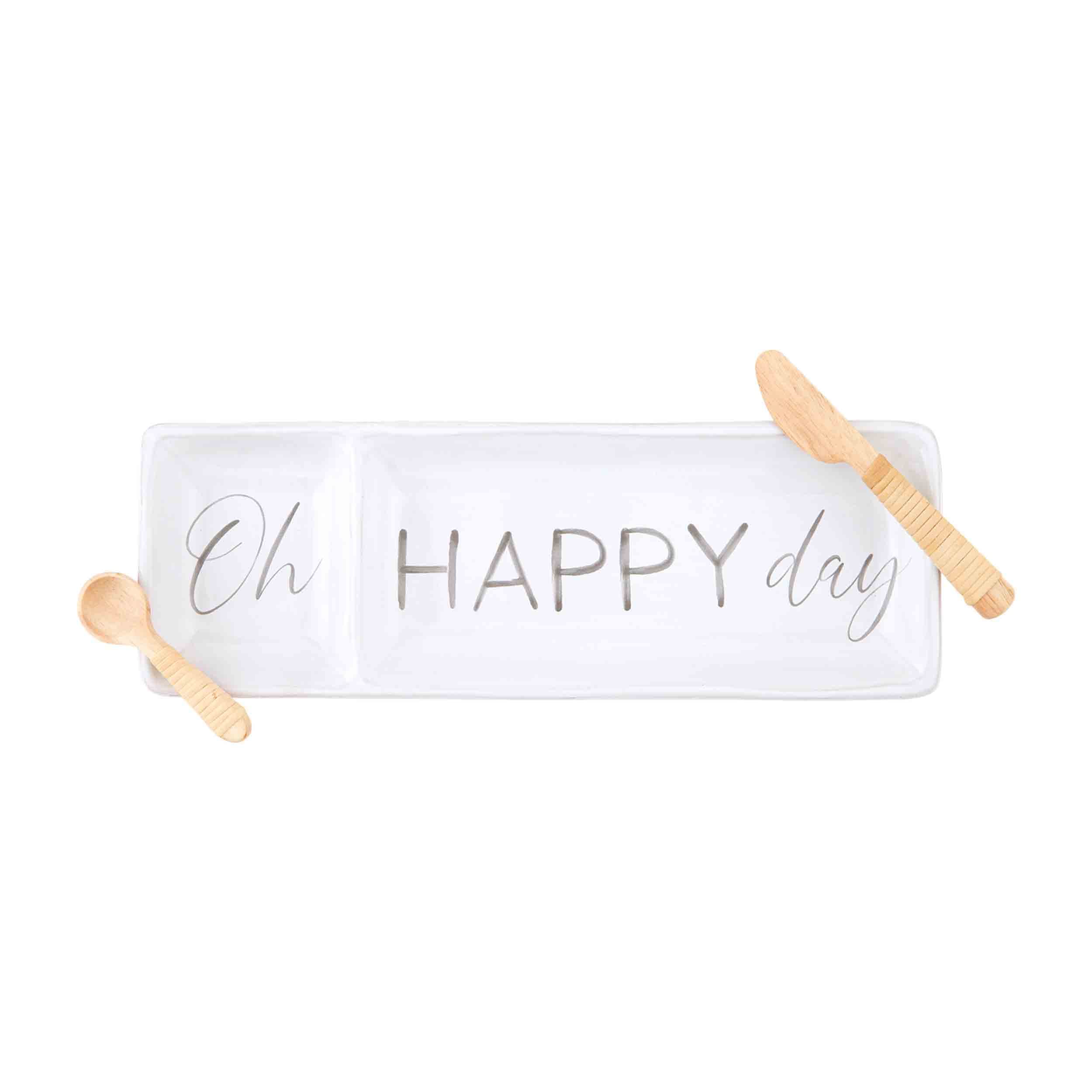 Plateau blanc Mud Pie Happy Day 11x33 cm en céramique pour service de table