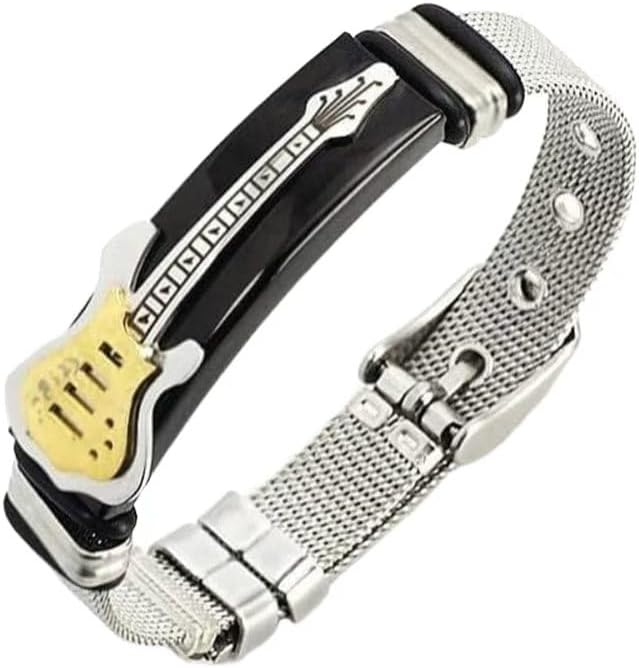 Guitar Bracelet Mesh Band Strap,Stainless Steel Bangle Punk Jewelry for Men
