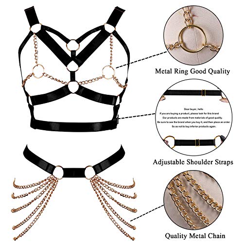 BBOHSS Damen Body Harness BH Punk Strumpfband Elastisch Verstellbarer BH Tanz Karneval Gothic Kostümzubehör