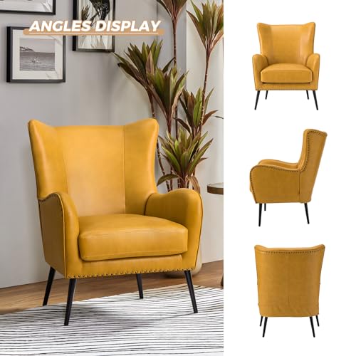 Hulalahomefauxleatheraccentchairsetof2wremovablecushioncomfyupholsteredarmchairwithmetallegsnailheadtrimwingbackvanitychairdeskchairforreadinglivingroombedroomyellow Urban Country Home Decor Hulala home faux leather accent chair set of 2 wremovable cushion comfy upholstered armchair with metal legs nailhead trim wingback vanity chair desk chair for reading living room bedroom yellow urban country home decor