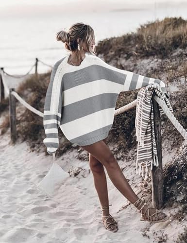 Image of Ugerlov Women's Oversized Sweaters Batwing Sleeve Mock Neck Jumper Tops Chunky Knit Pullover Sweater